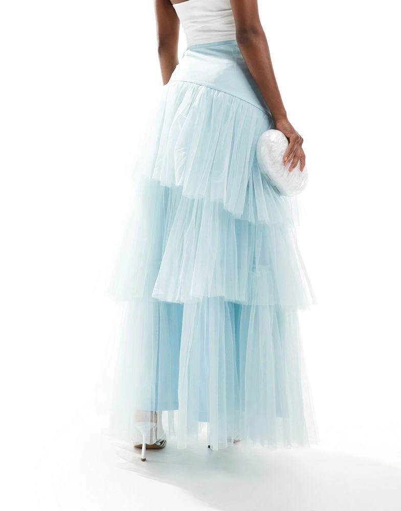 Lace & Beads Lace & Beads asymmetric tulle maxi skirt in sky blue 2