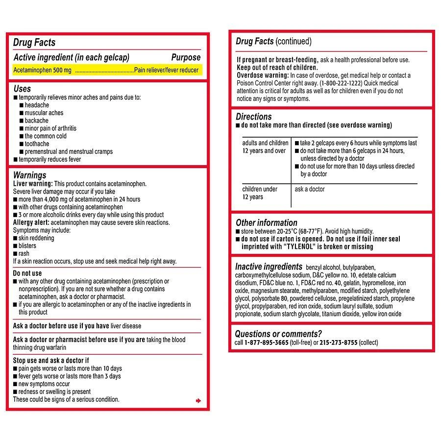 TYLENOL 500 Mg Acetaminophen Rapid Release Gels 4