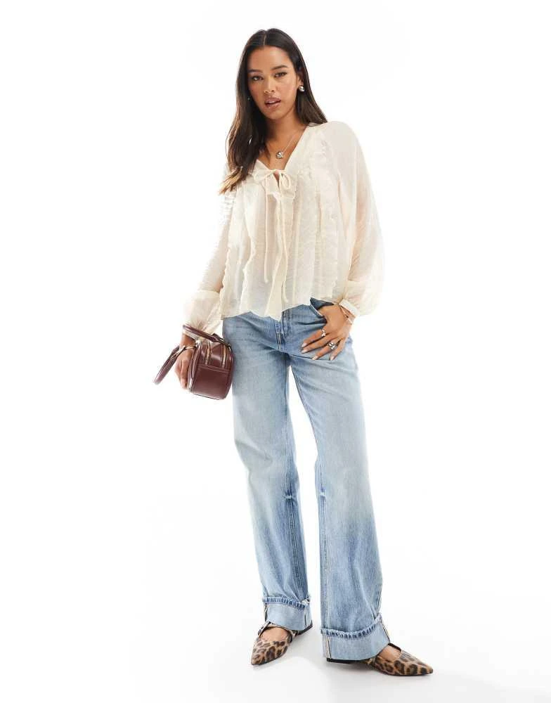 Mango Mango tie front boho blouse in white 3