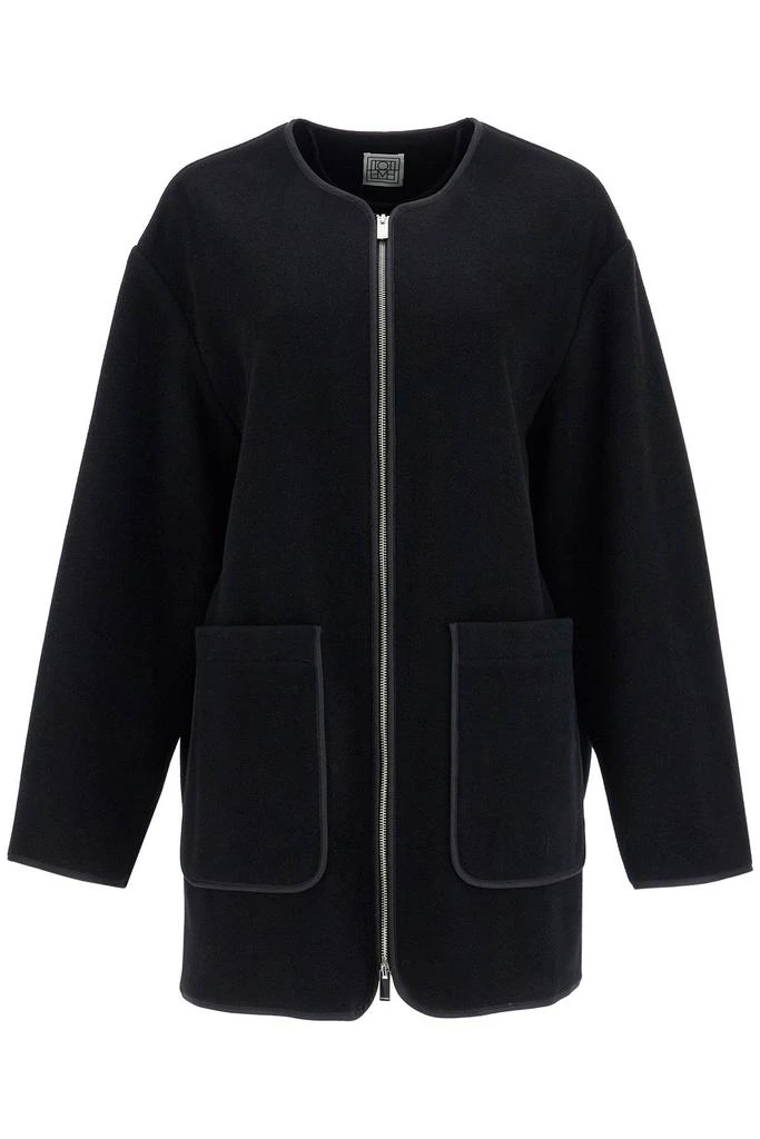 Totême black wool felt high collar jacket with zip 1