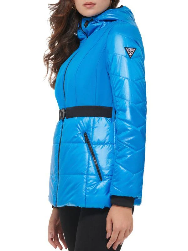 GUESS MIxed Media Belted Hooded Puffer Jacket 4