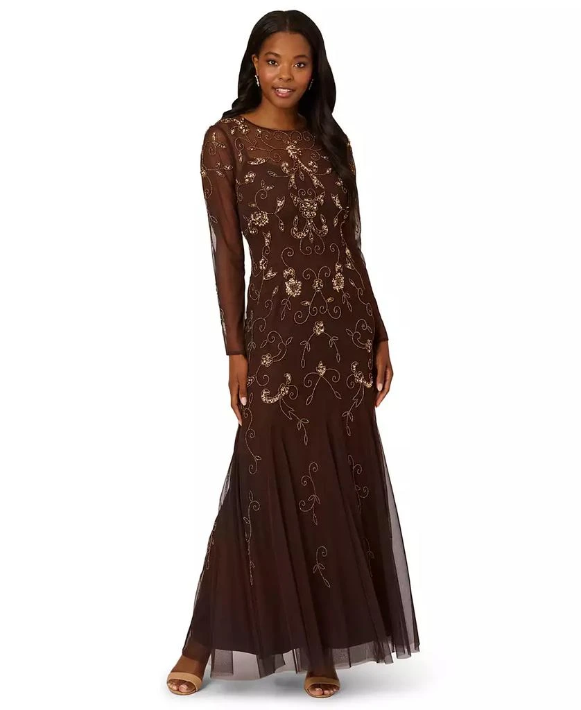 Adrianna Papell Women's Bead Detail Maxi Dress - Chocolate - Size 12
