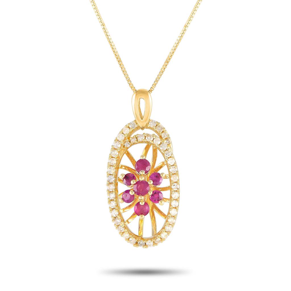 Non Branded 14K Yellow Gold 0.22ct Diamond and Ruby Necklace PD4-15491YRU