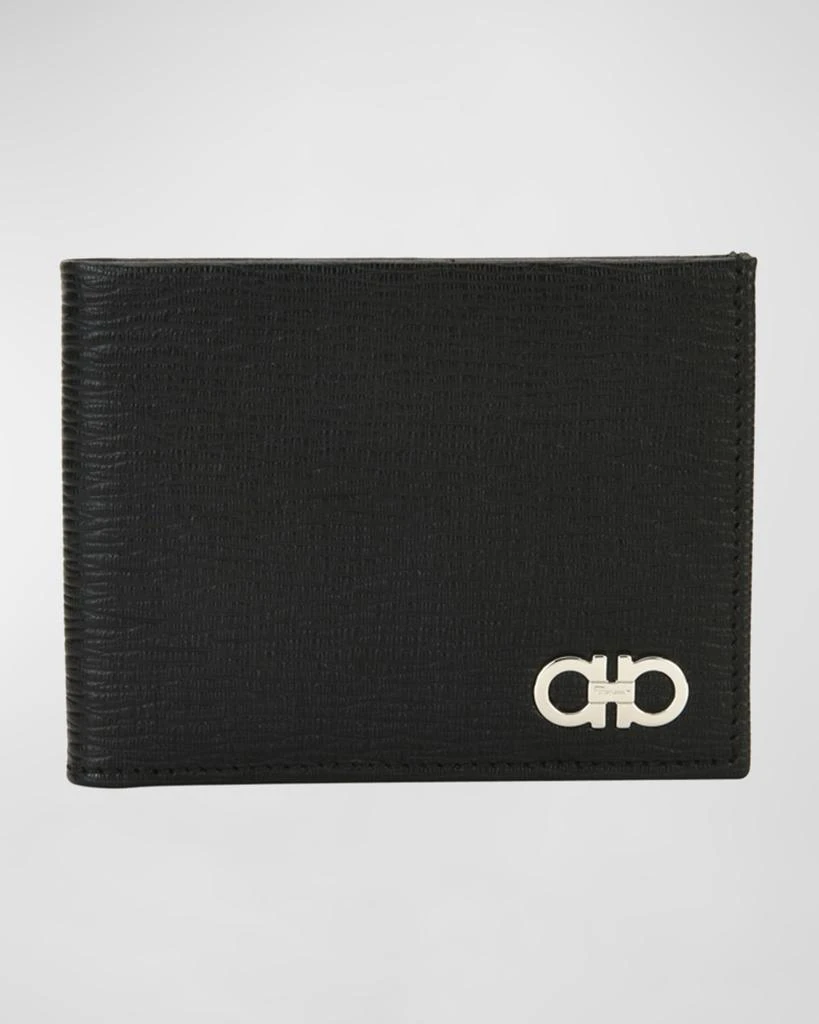 Salvatore Ferragamo Men's Revival Gancini Bi-Fold Leather Wallet, Black/Red 1