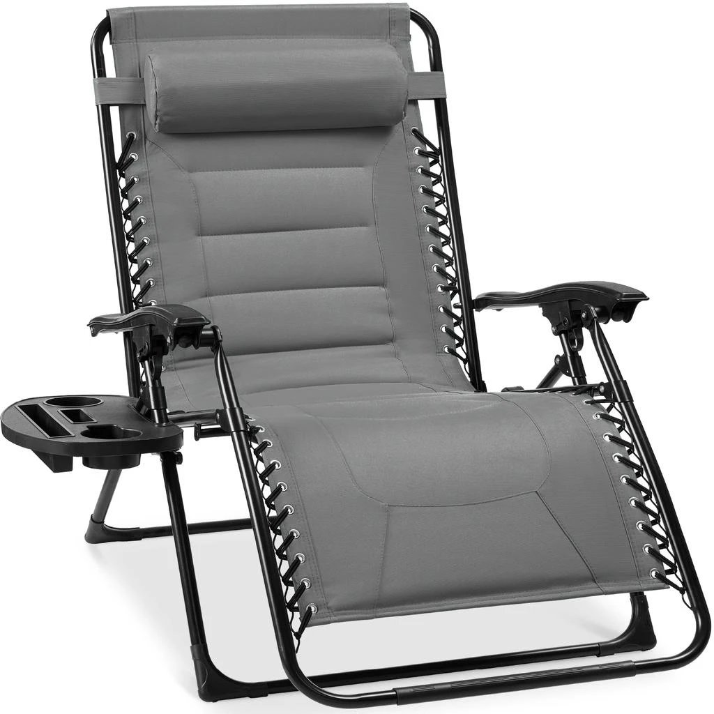 Best Choice Products Oversized Padded Zero Gravity Chair, Folding Outdoor Patio Recliner w/ Side Tray - Gray 1