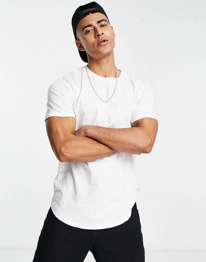 Jack & Jones Jack & Jones Essentials longline t-shirt with curve hem in white 1