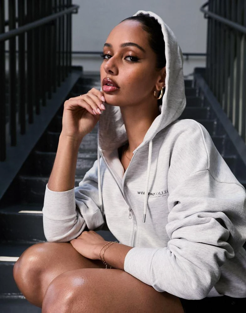 ASOS Weekend Collective Weekend Collective co-ord oversized zip through hoodie with logo in ice marl 3