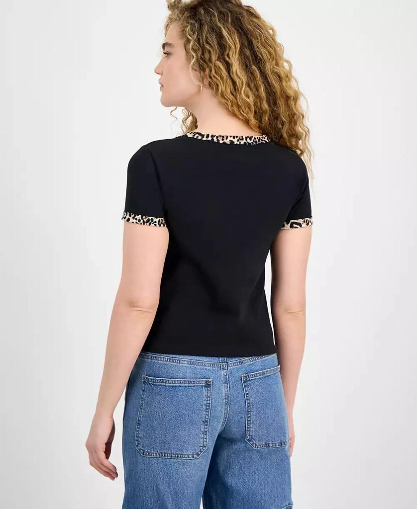 Rebellious One Juniors' Animal-Print Contrast-Trim Top 4