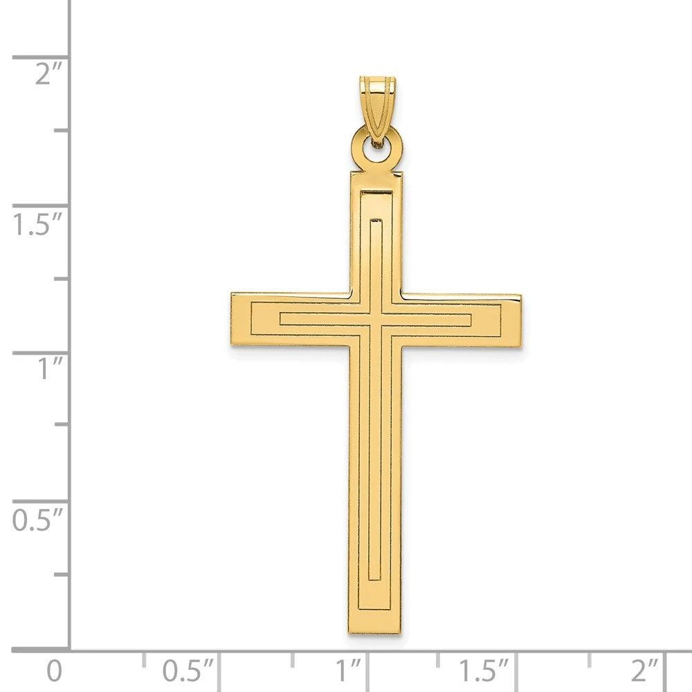 Diamond2Deal 14k Yellow Gold Solid Laser Etched Cross Pendant 3