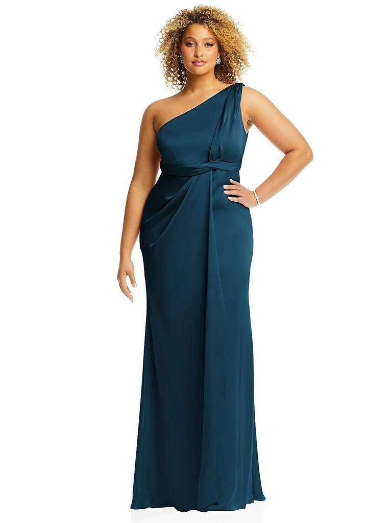 Dessy Collection One-Shoulder Draped Twist Empire Waist Trumpet Gown 1