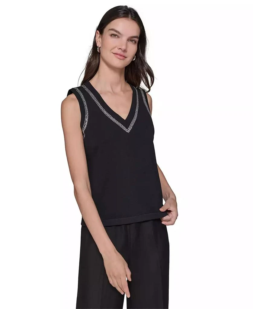 Karl Lagerfeld Paris Women's Embellished V-Neck Sleeveless Sweater 1