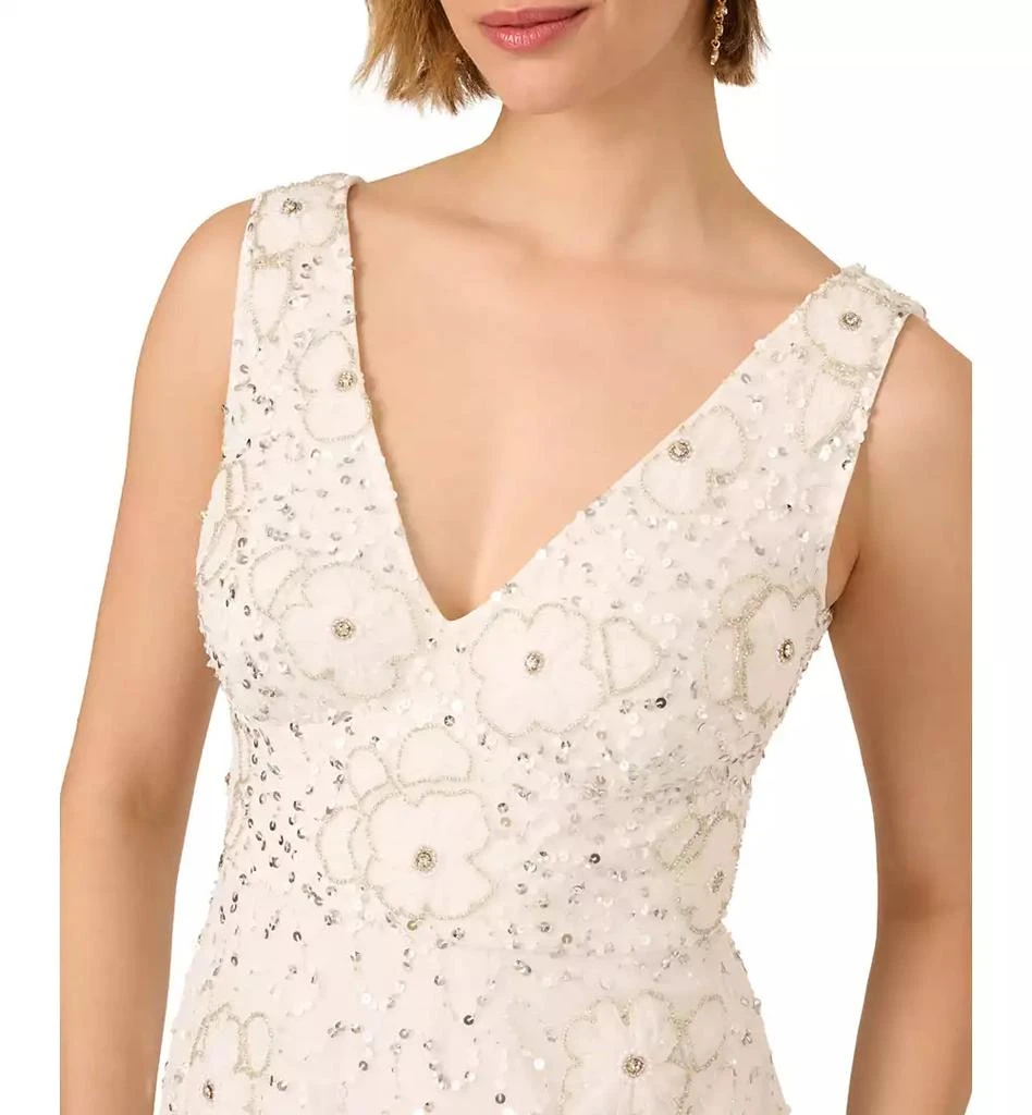 Adrianna Papell Women's Beaded Mesh V-Neck A-Line Dress 6