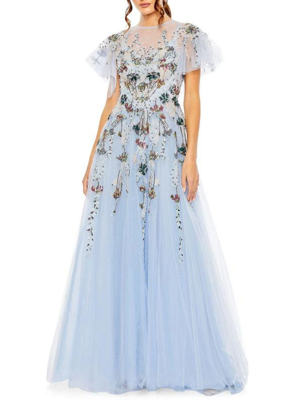 Mac Duggal Flutter Sleeve Beaded Ball Gown 1