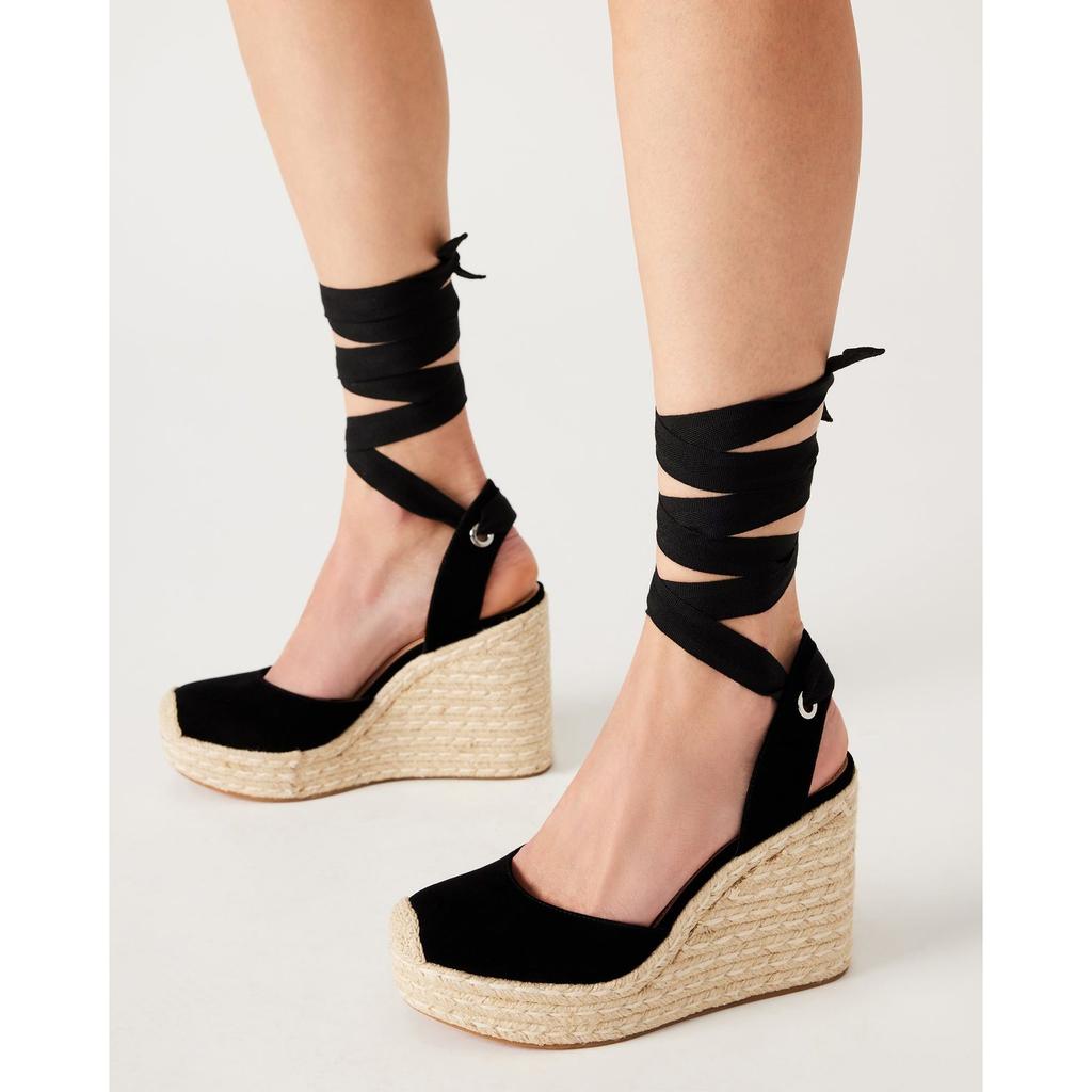 Steve Madden【美脚効果☆】LOCKET ウエッジサンダル Steve Madden Locket Black Suede - Wedge Sandals - Free