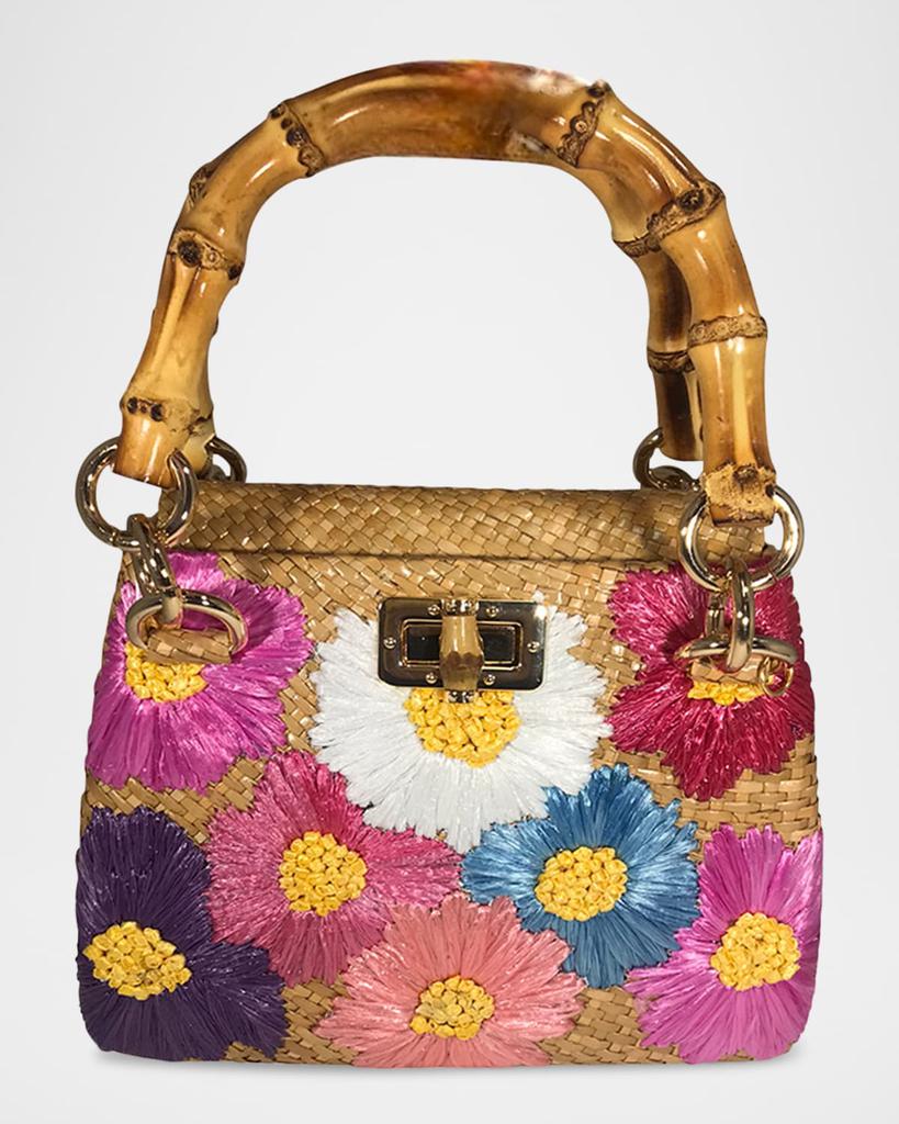 SERPUI Perla Flowers Straw Top-Handle Bag