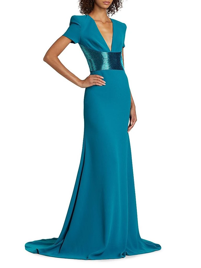 Naeem Khan Sequined-Waist Short-Sleeve Gown 4