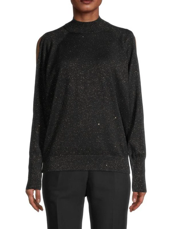 Lafayette 148 New York Metallic Cold Shoulder Sweater 1