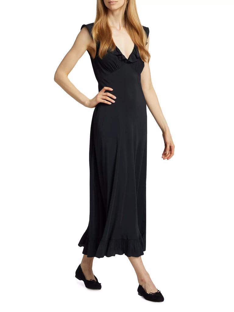 DÔEN Arleen Ruffle V-Neck Midi Dress