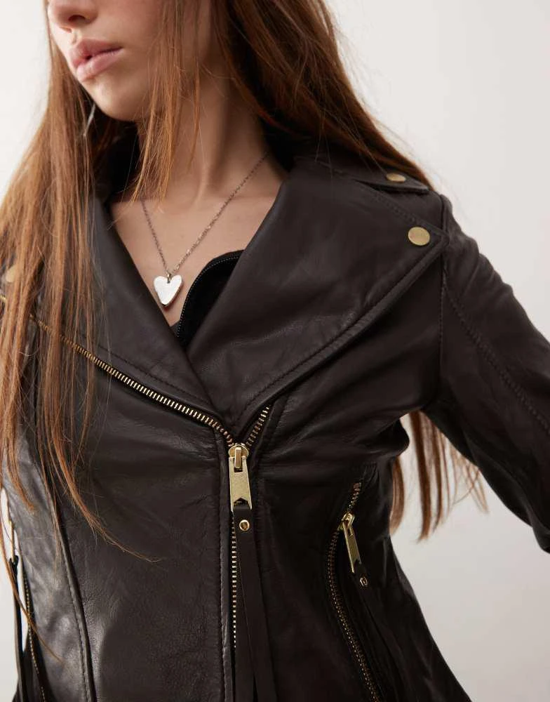 Barneys Originals Barneys originals real leather biker jacket in chocolate 4