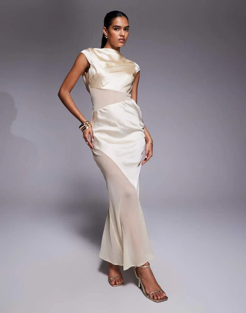 knee length dresses for ladies Rent ASOS DESIGN Embroidered Satin Midi Dress With Frill Waist In Navy