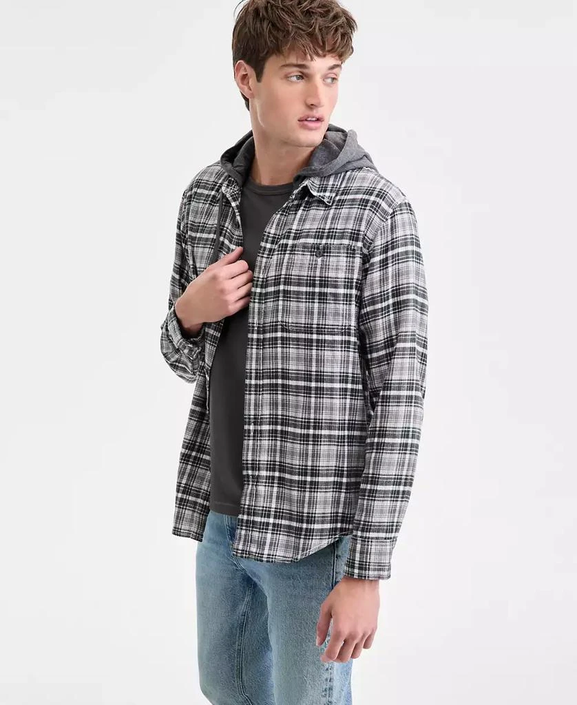 Sun + Stone Men's Russel Layered-Look Hooded Cotton Flannel Plaid Shirt, Macy's Exclusive