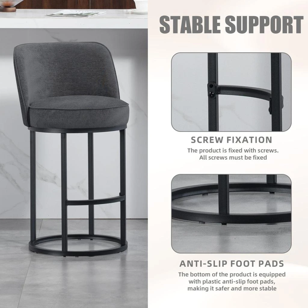 Streamdale Furniture Streamdale Counter Height Bar Stools Set of 2, Modern Barrel Stools with Backrest, Linen Fabric 4