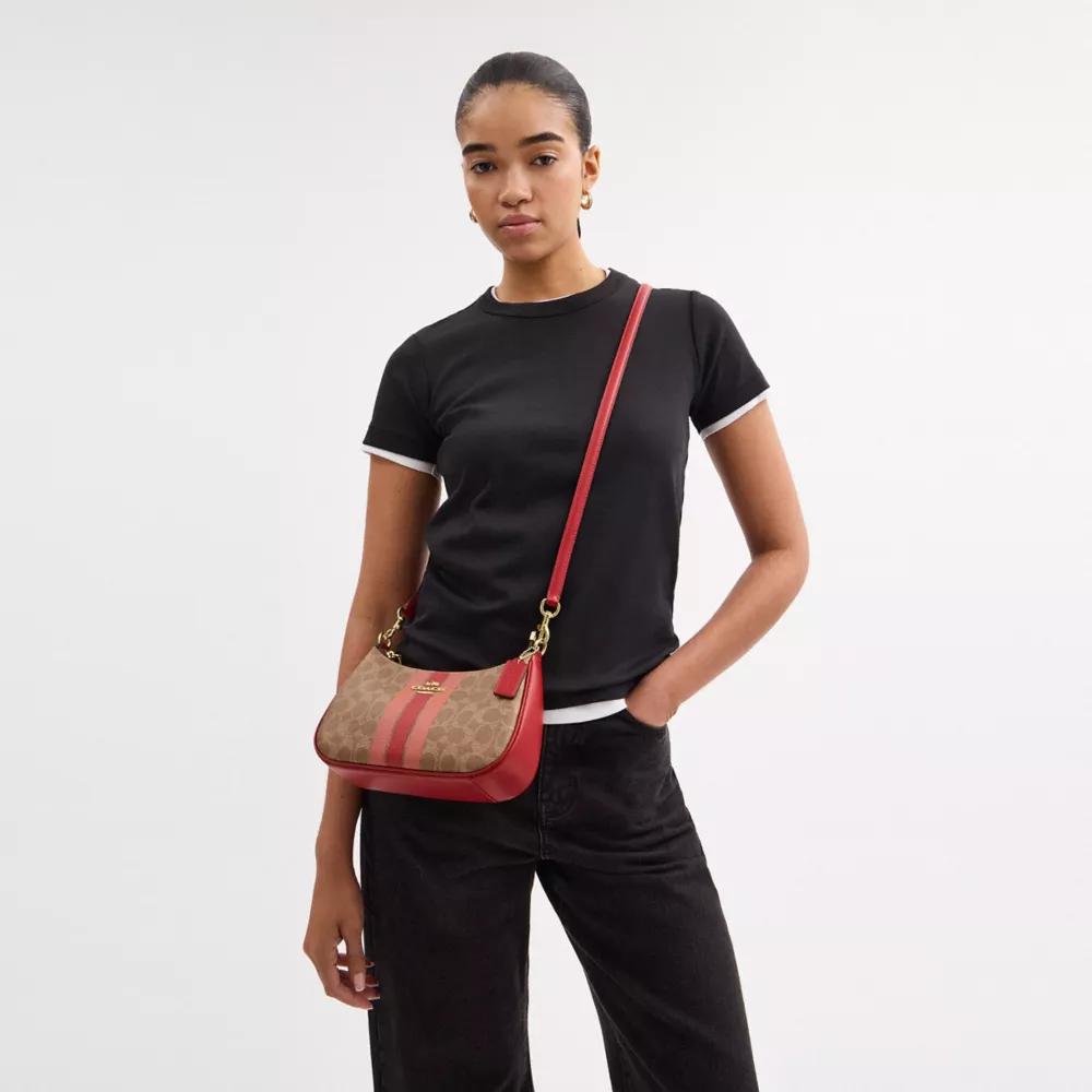 【COACH】Teri Shoulder Bag In Signature Canvas With Stripe Coach Outlet Teri Shoulder Bag In Signature Canvas With