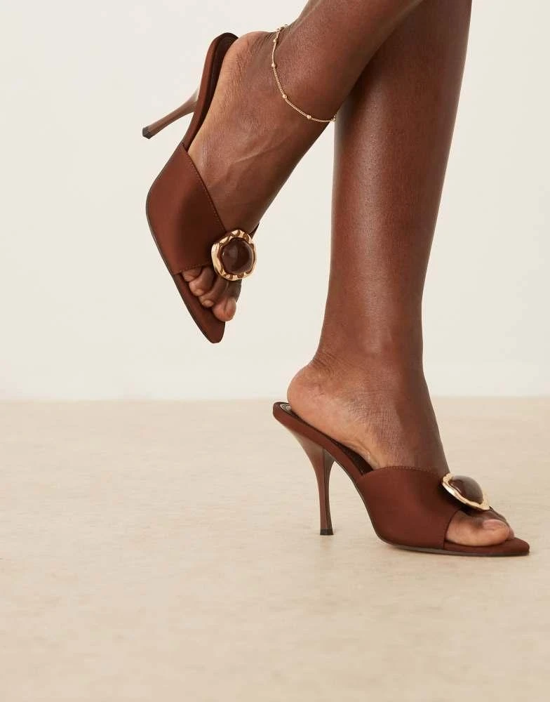 ASOS ASOS DESIGN Noon high heeled mules with trim in brown 1