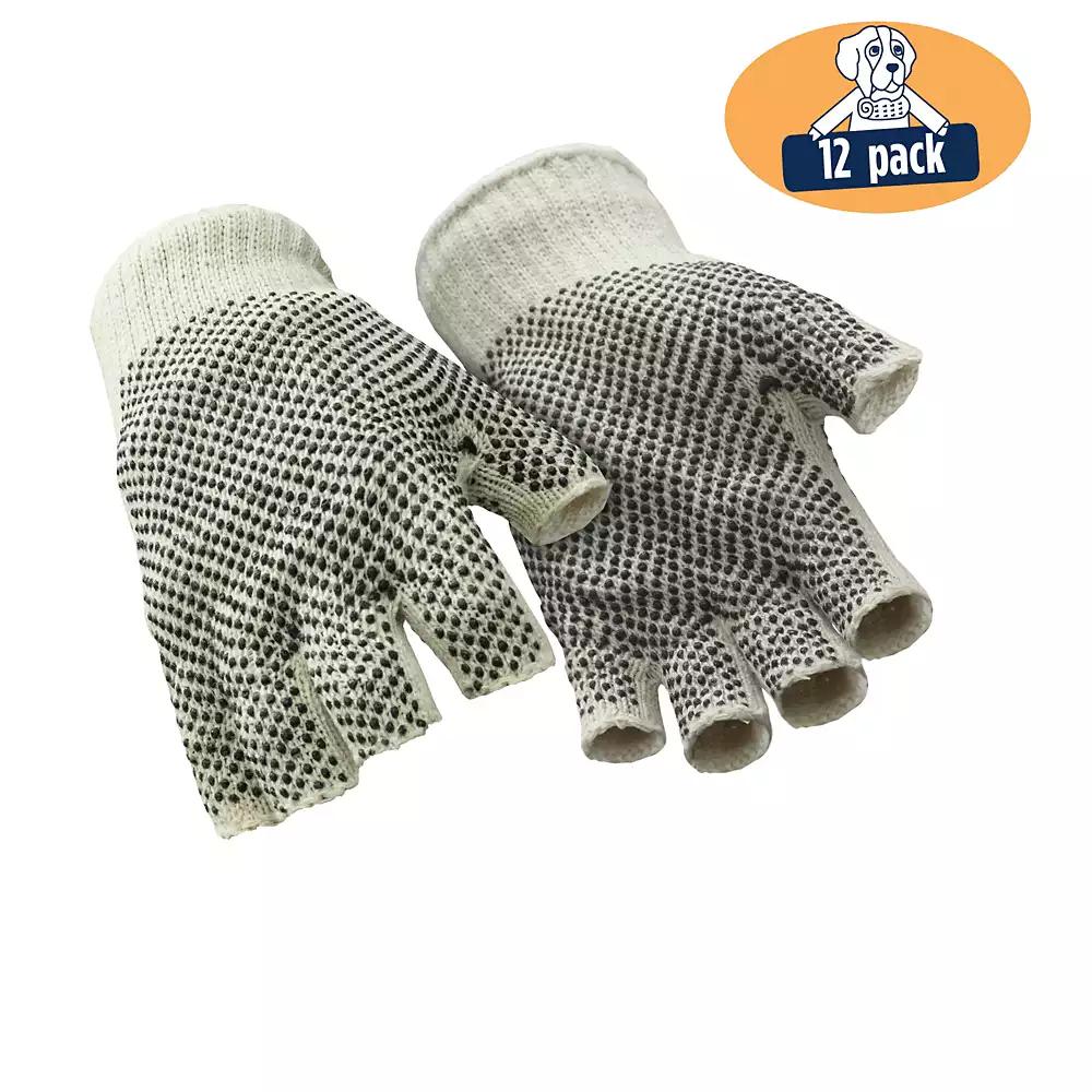 RefrigiWear Men's Midweight Double Sided Fingerless Dot Grip Work Gloves (Pack 12 Pairs)