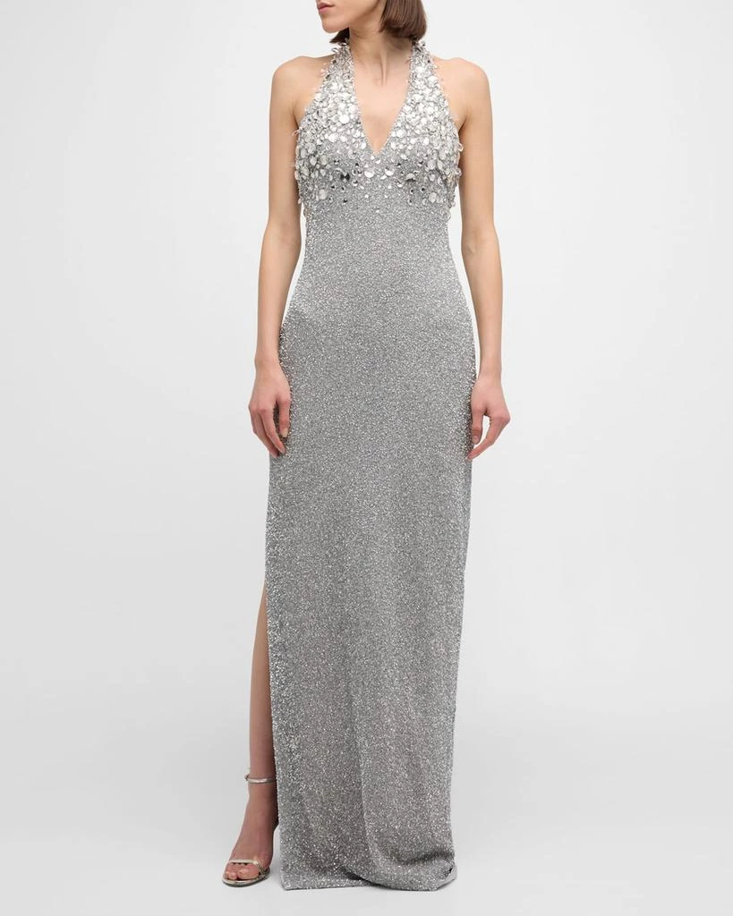 Pamella Roland Beaded Halter Gown with Crystal Embellishment 3