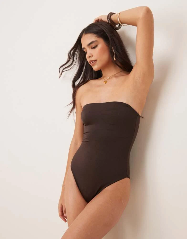 GINA TRICOT Gina Tricot high leg swimsuit with twisted double straps detail in brown 4