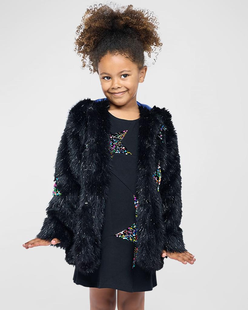 Hannah Banana Girl's Embellished Star-Print Faux Fur Jacket, Size 4-10