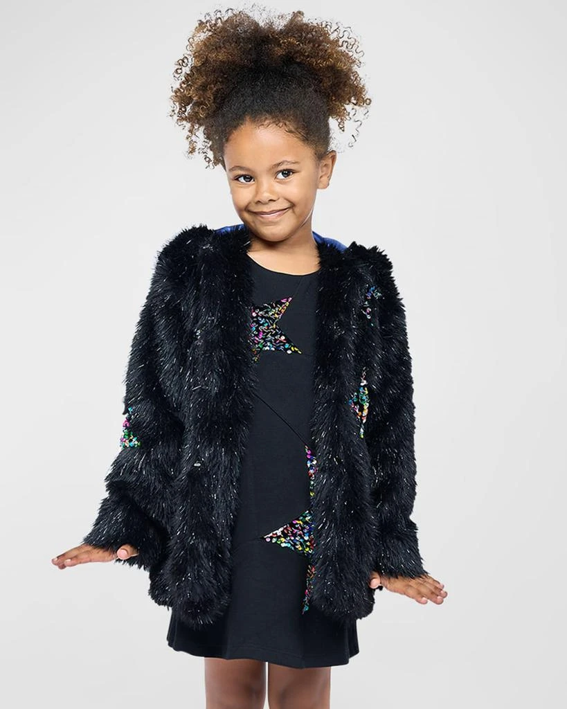 Hannah Banana Girl's Embellished Star-Print Faux Fur Jacket, Size 4-10 1
