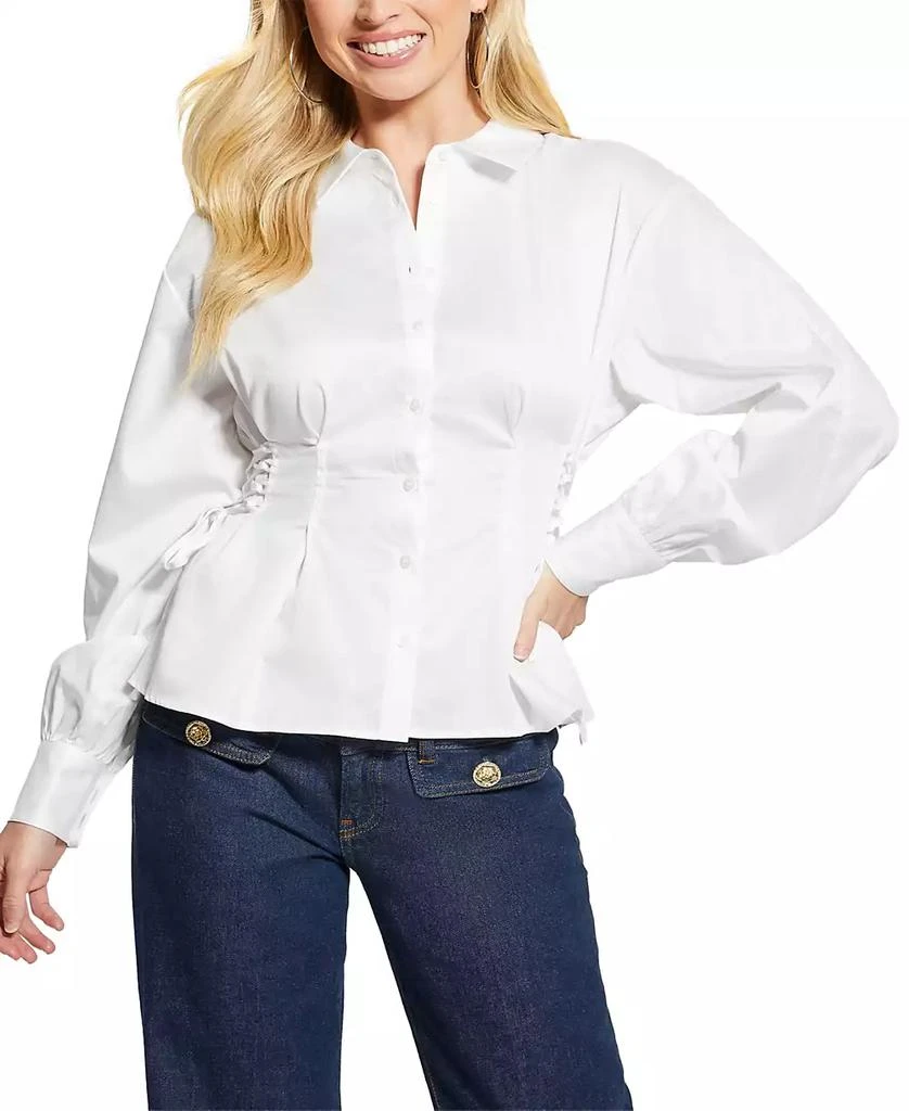 GUESS Women's Jackie Lace-Up Pleated Blouse 1