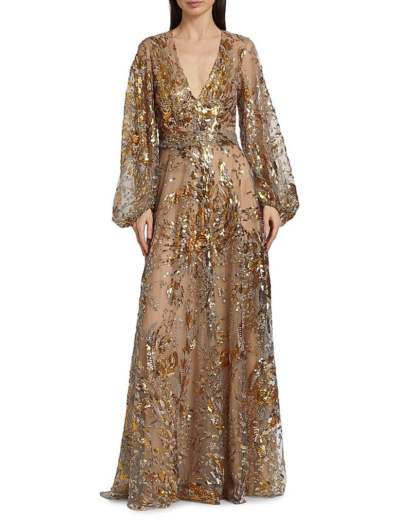 REEM ACRA Sequin-Embellished V-Neck Gown 3