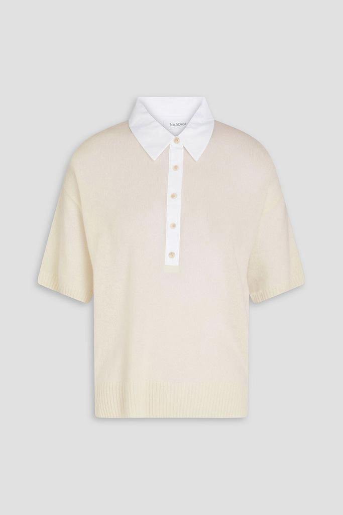 Naadam Poplin-paneled cashmere polo sweater