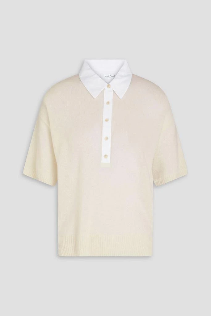 Naadam Poplin-paneled cashmere polo sweater 1