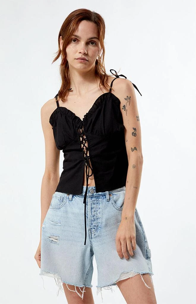 Daisy Street Linen Lace Up Ruched Top 1