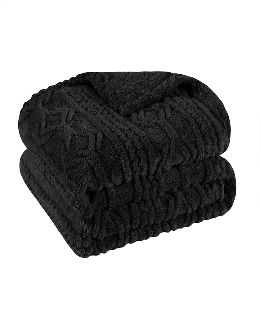 Superior Boho Knit Jacquard Fleece Plush Fluffy Blanket
