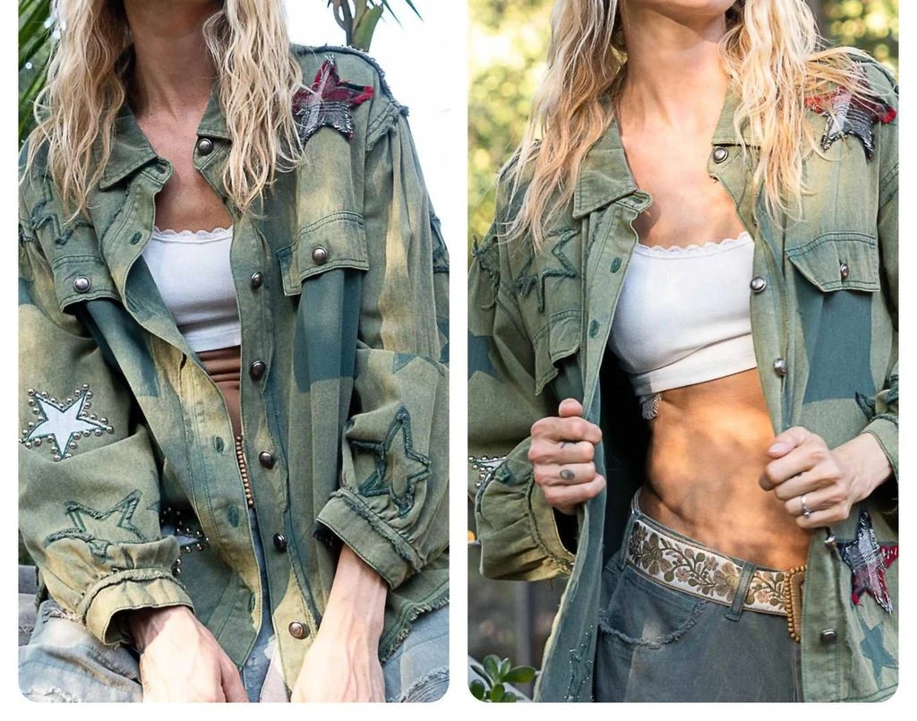 POL Pol - Denim Jacket with Star Patches 1