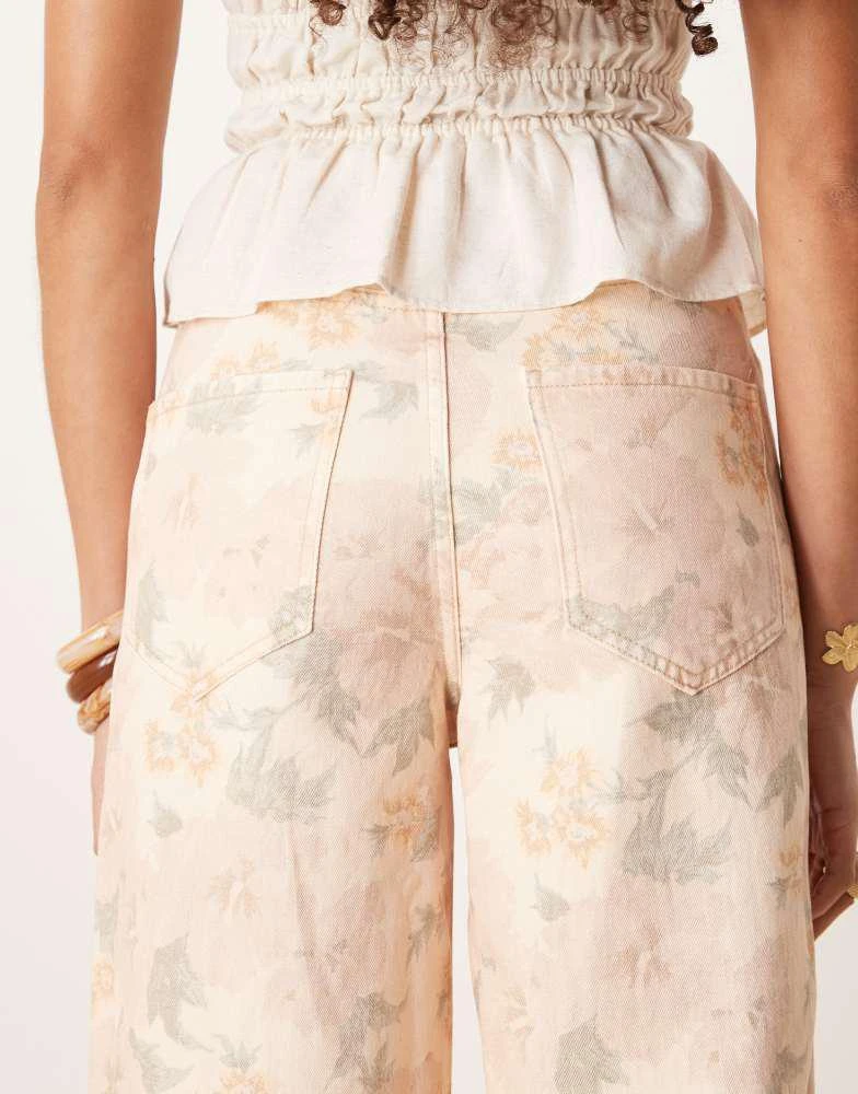 Mango Mango Aba washed floral jeans in pale pink 4