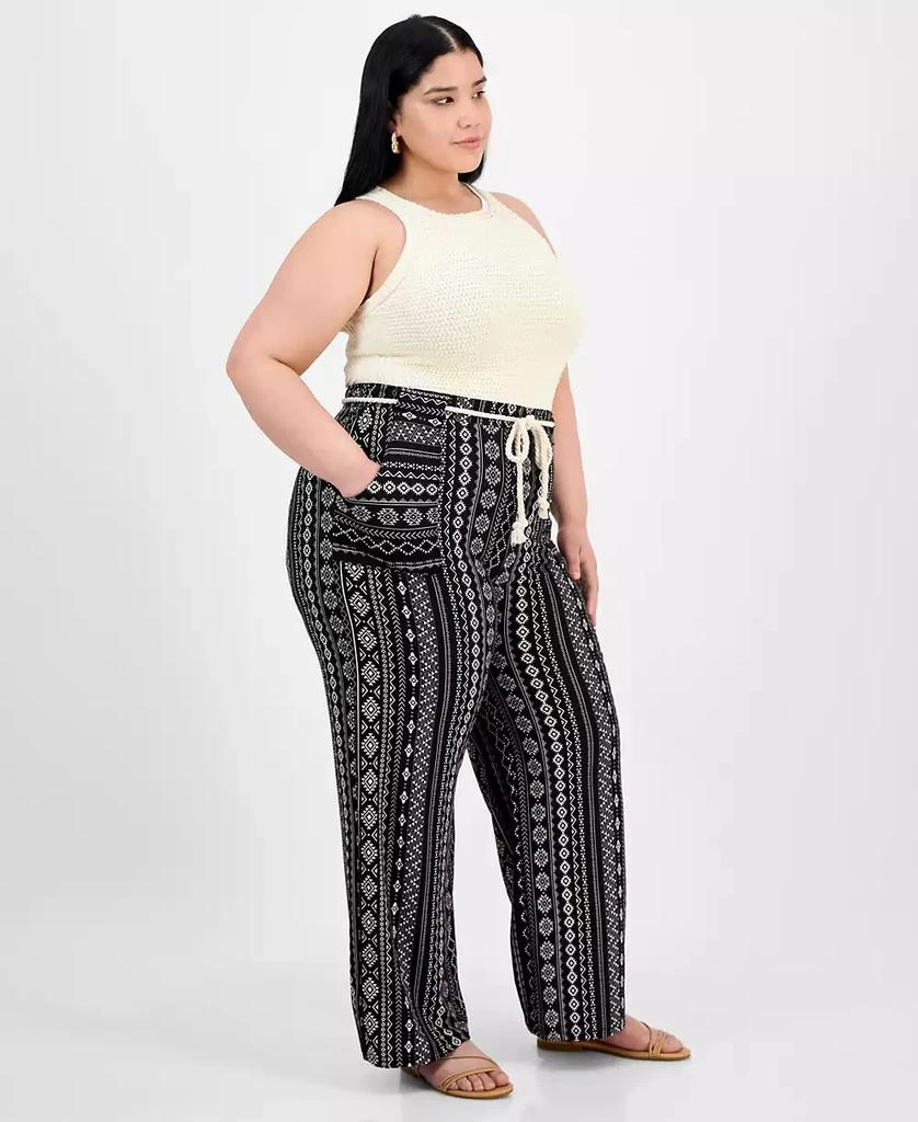 Derek Heart Trendy Plus Size Printed Rope-Belt Stretch Pants 3