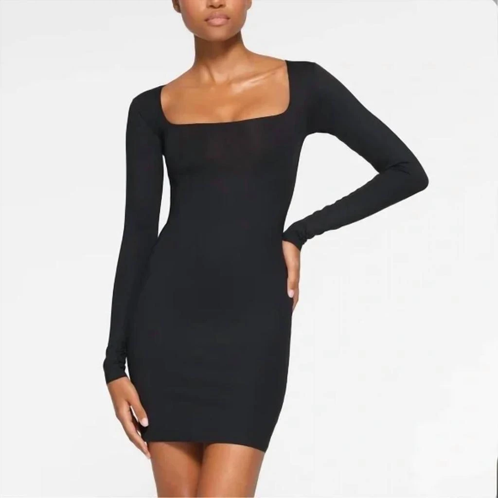 black mini dress skims DELPHI LONG SLEEVE HOURGLASS MINI DRESS - BLACK – CHIC LE FRIQUE main image 0