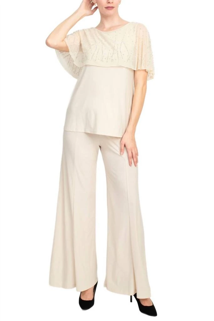 MARINA Marina - Boat Neck Embellished Capelet Sleeve Top 
Wide Leg Pant Set
