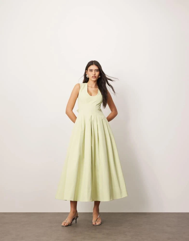 structured green dress Solara Pleated Maxi Dress – Olive Green main image 1