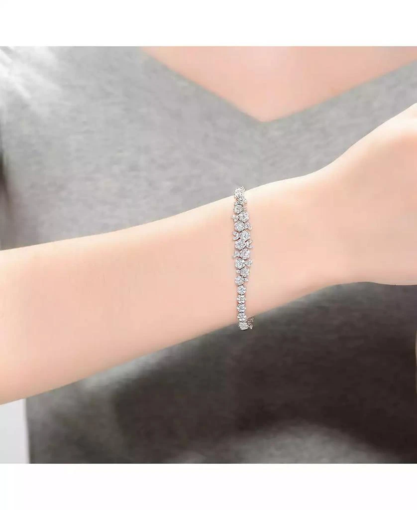 Genevive Timeless White Gold Plated CZ Flower Design Tennis Bracelet 2