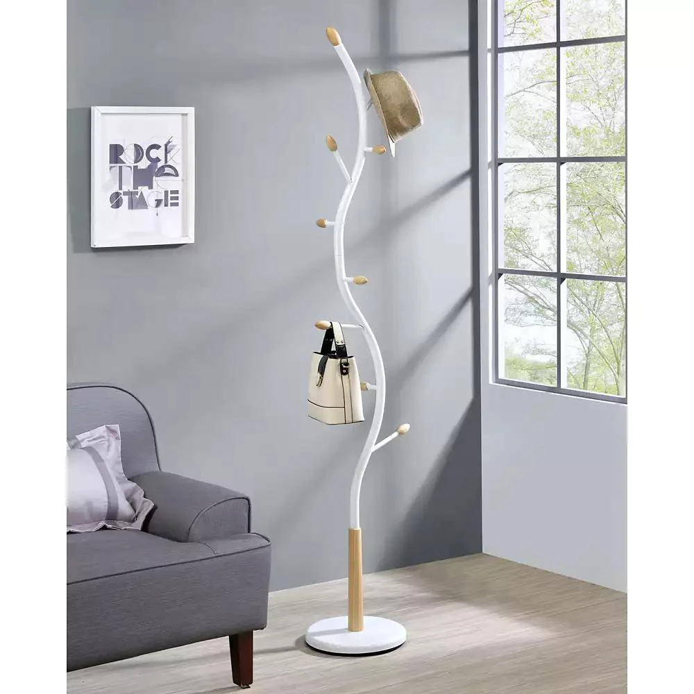 Streamdale Furniture Arles Metal Whtie and Oak Standing Coat Rack 3