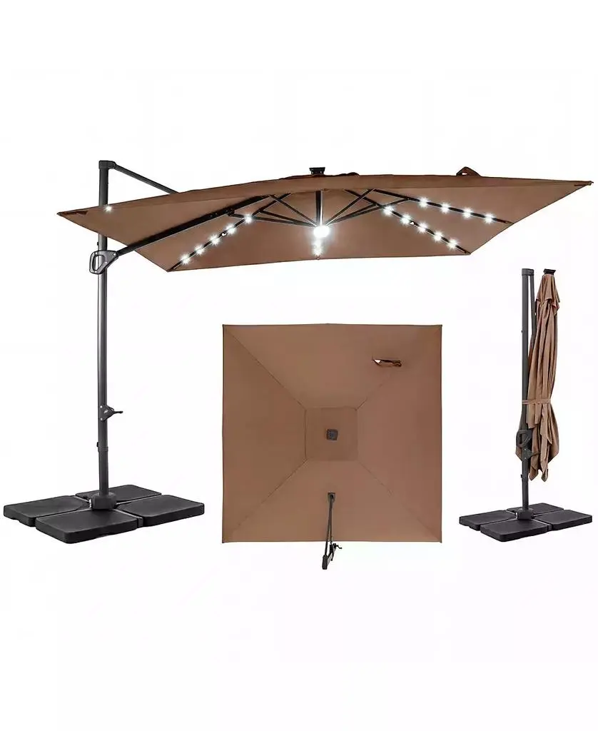 Gymax 10 FT Cantilever Outdoor Umbrella w/ 32 Solar LED Lights and 220 LBS Base