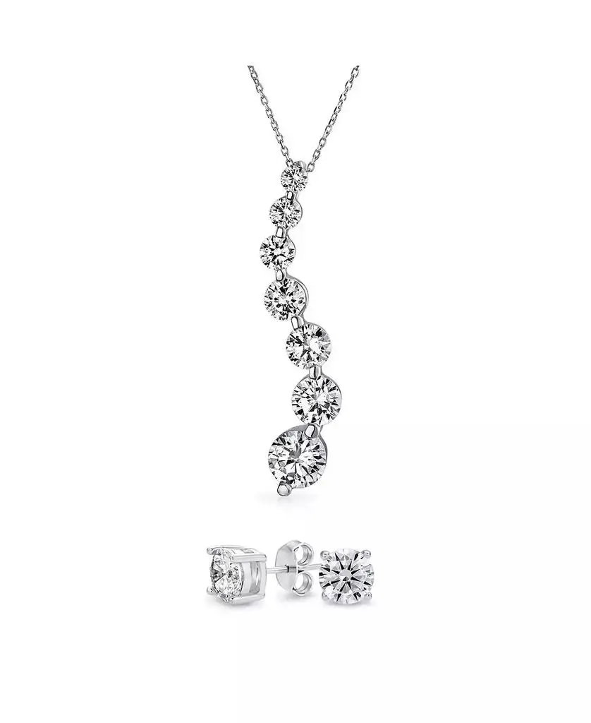 Bling Jewelry Love Is a Journey CZ Pendant Necklace and Stud Earrings Bridal Jewelry Set