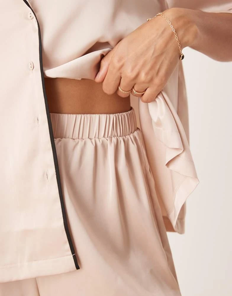 ASOS ASOS DESIGN oversized satin short sleeve shirt and short pyjama set in light pink 4